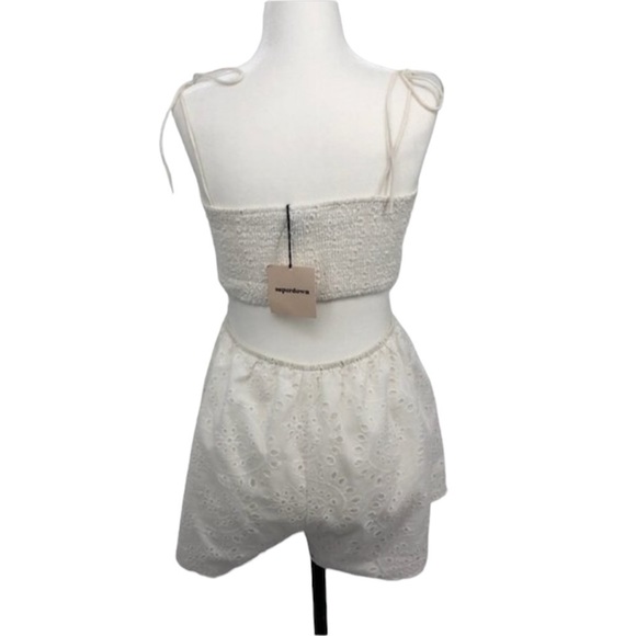 Superdown NWT White Ruth cutout romper eyelet cotton shorts shirred  crop top SP - Picture 4 of 16